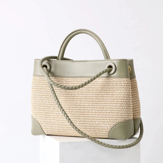 Sac à Épaule en Cuir et Paille Naturelle – Élégance Française 2025