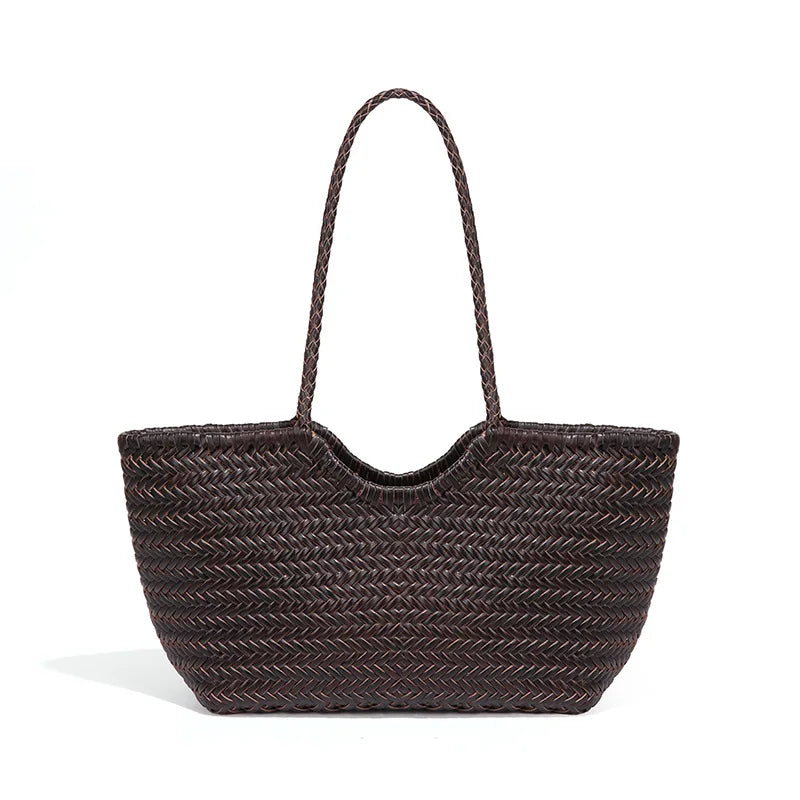 Sac fourre-tout tressé en cuir véritable – style vintage 2025