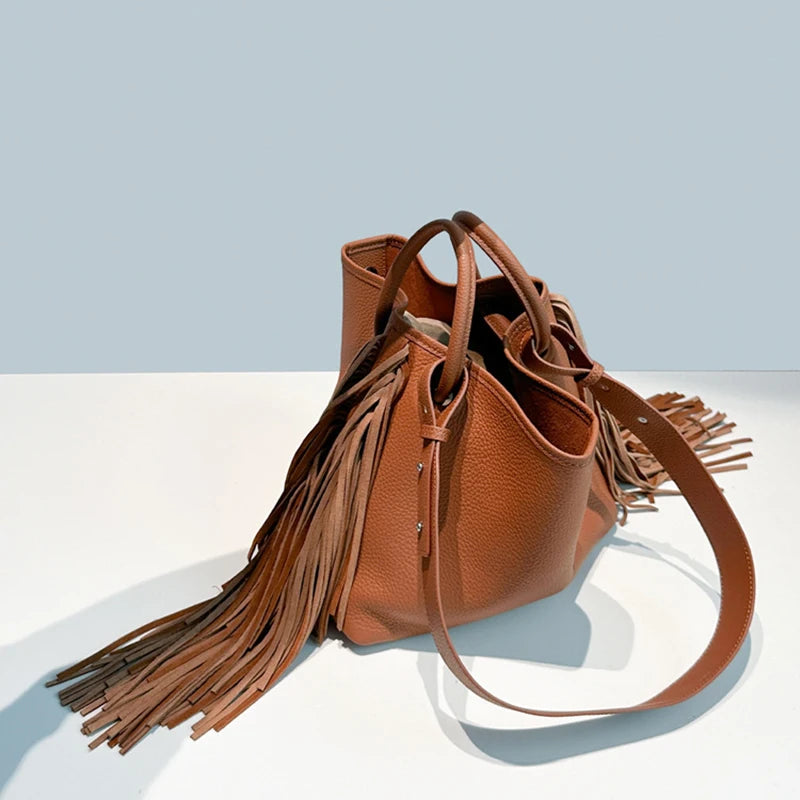 Sac à bandoulière en cuir véritable – grande capacité