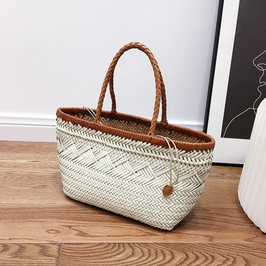 Sac Panier Tissé à la Main en Cuir Véritable – Esprit Vintage Français 2025