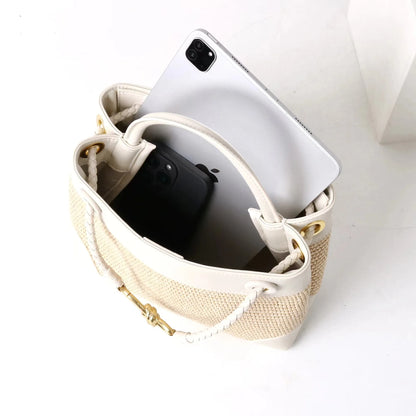 Sac à Épaule en Cuir et Paille Naturelle – Élégance Française 2025