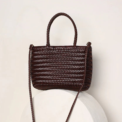 Sac panier tressé en cuir véritable – style vintage français 2025