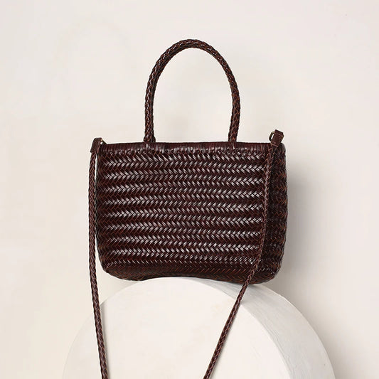 Sac panier tressé en cuir véritable – style vintage français 2025