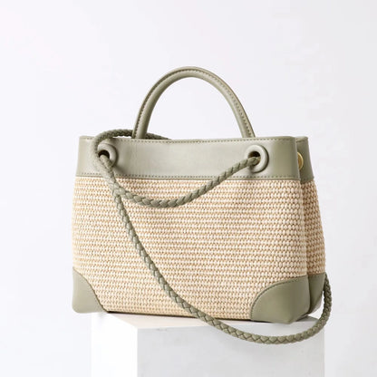 Sac à Épaule en Cuir et Paille Naturelle – Élégance Française 2025