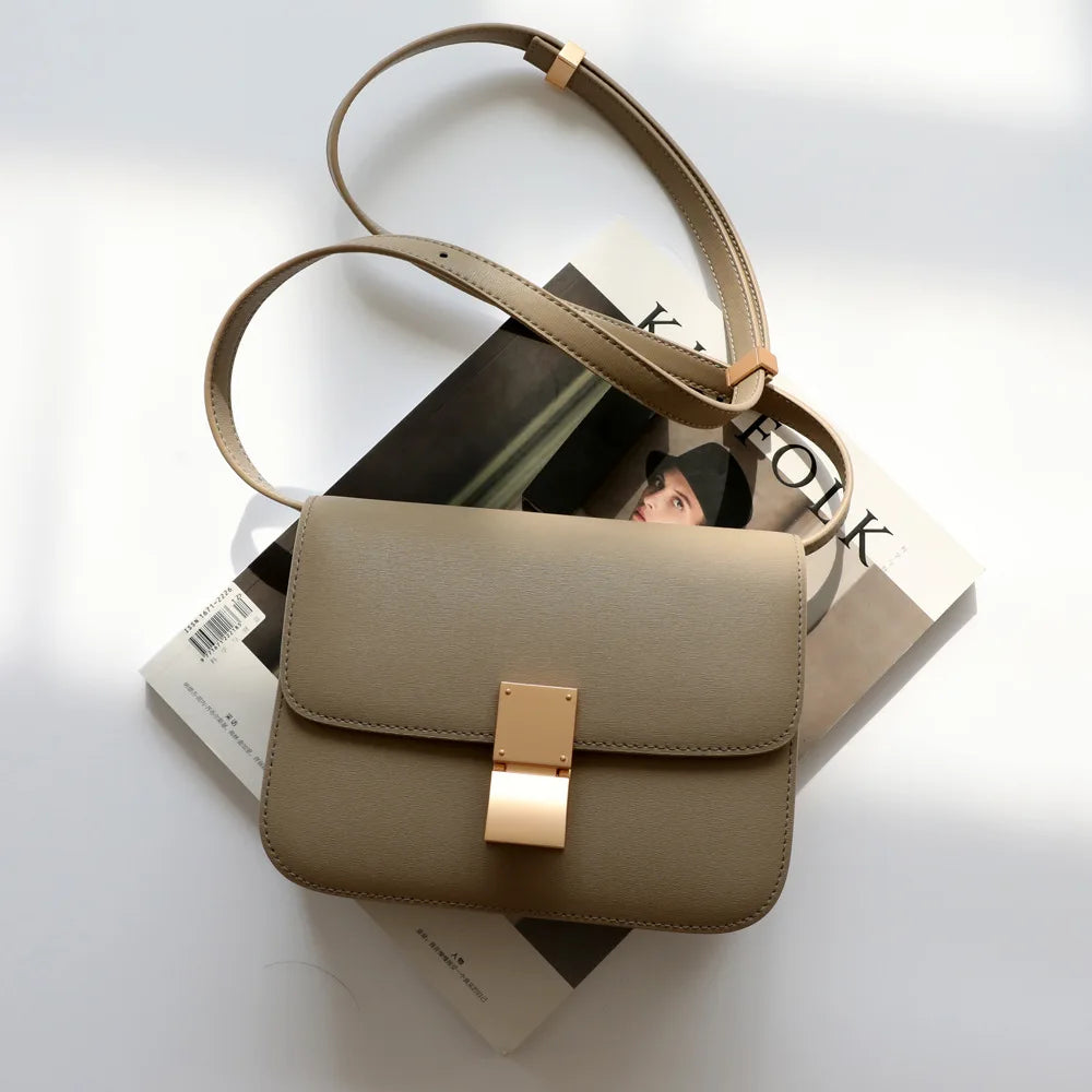 Petit sac carré en cuir véritable – style tofu 2025