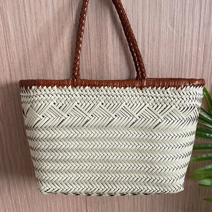 Sac Panier Tissé à la Main en Cuir Véritable – Esprit Vintage Français 2025