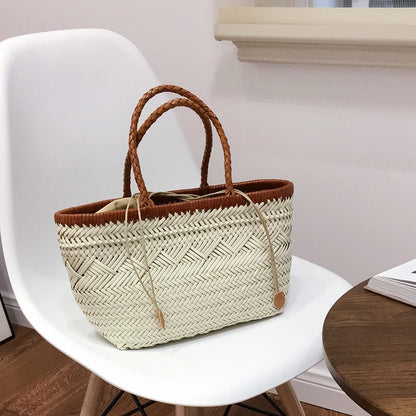 Sac Panier Tissé à la Main en Cuir Véritable – Esprit Vintage Français 2025