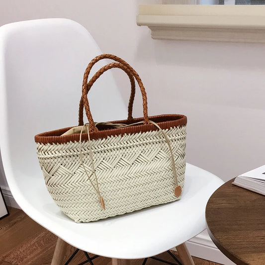 Sac Panier Tissé à la Main en Cuir Véritable – Esprit Vintage Français 2025