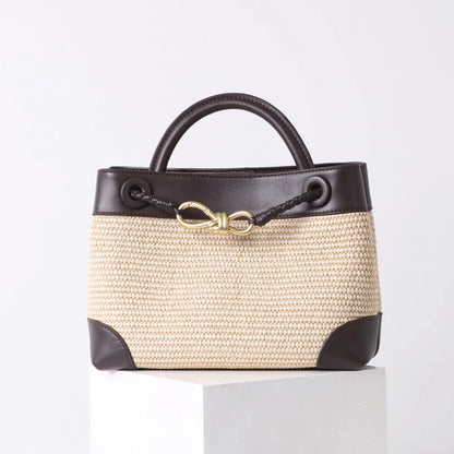 Sac à Épaule en Cuir et Paille Naturelle – Élégance Française 2025