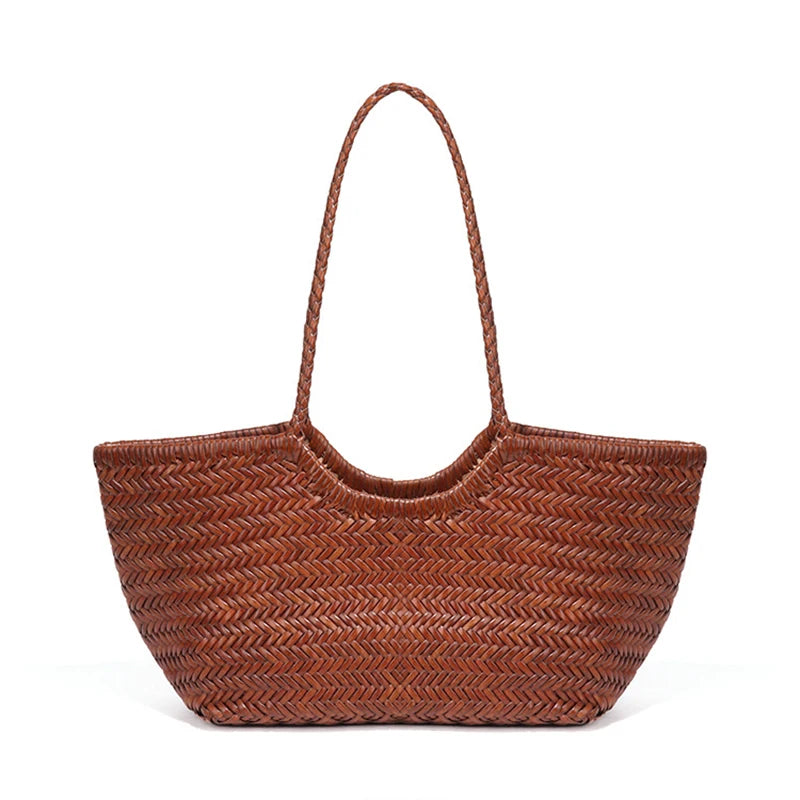Sac fourre-tout tressé en cuir véritable – style vintage 2025