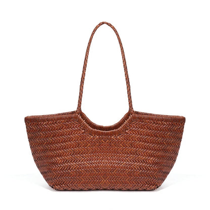 Sac fourre-tout tressé en cuir véritable – style vintage 2025