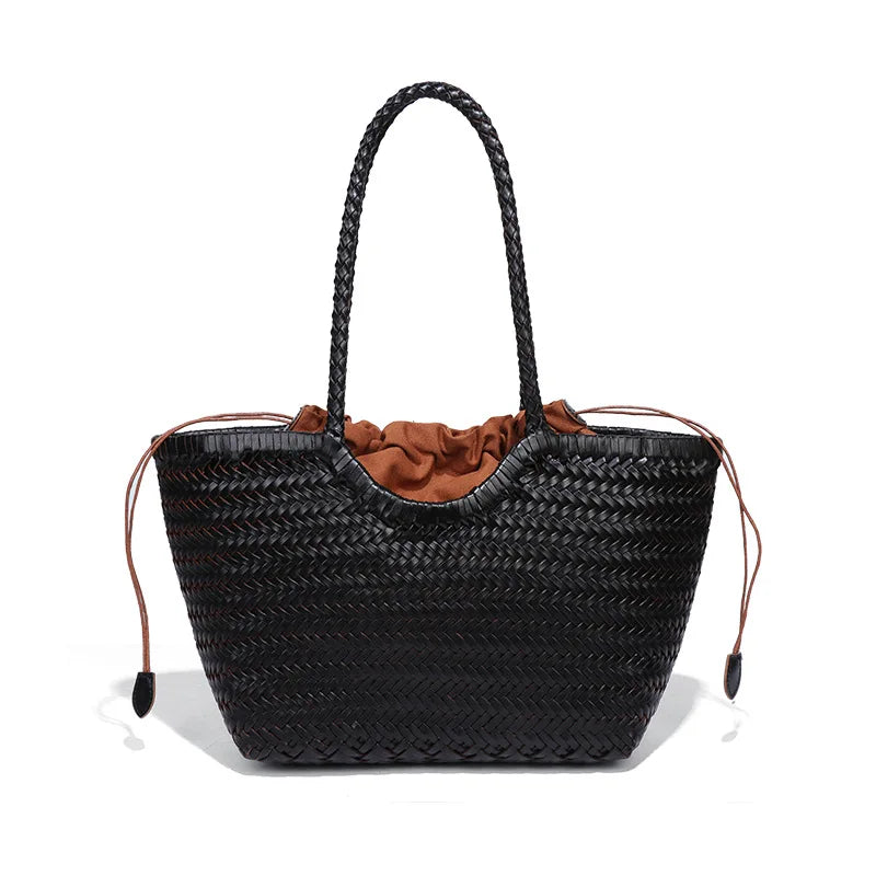 Sac fourre-tout tressé en cuir véritable – style vintage 2025