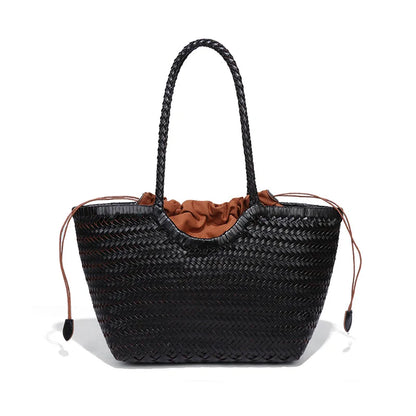 Sac fourre-tout tressé en cuir véritable – style vintage 2025