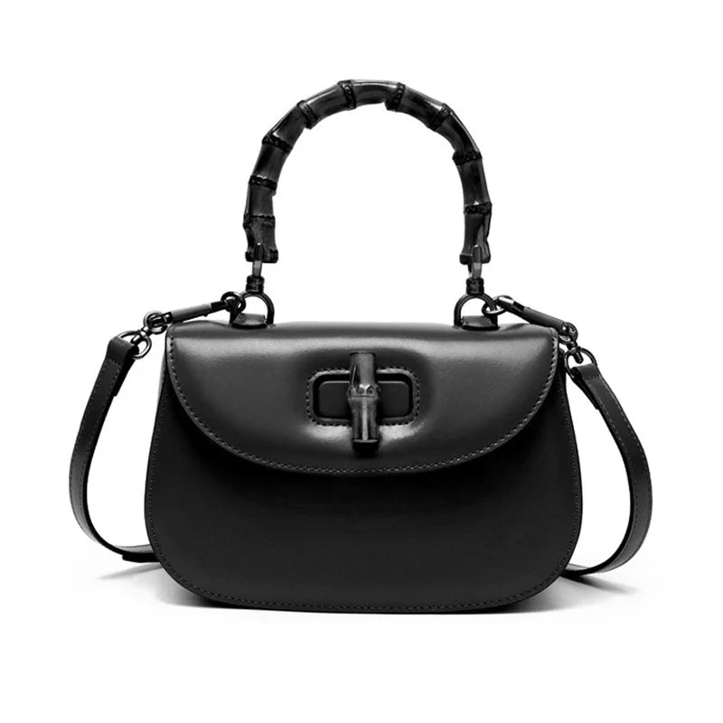 Sac à bandoulière en cuir véritable – détail bambou chic