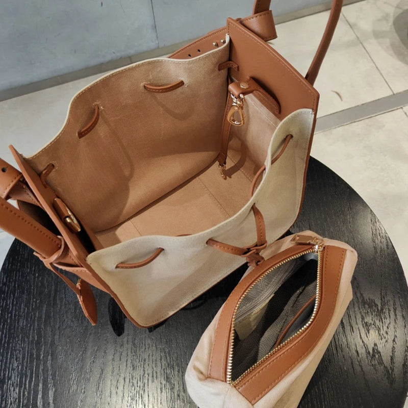 Sac à Main en Cuir Véritable à Cordon – Style Contemporain pour Femmes