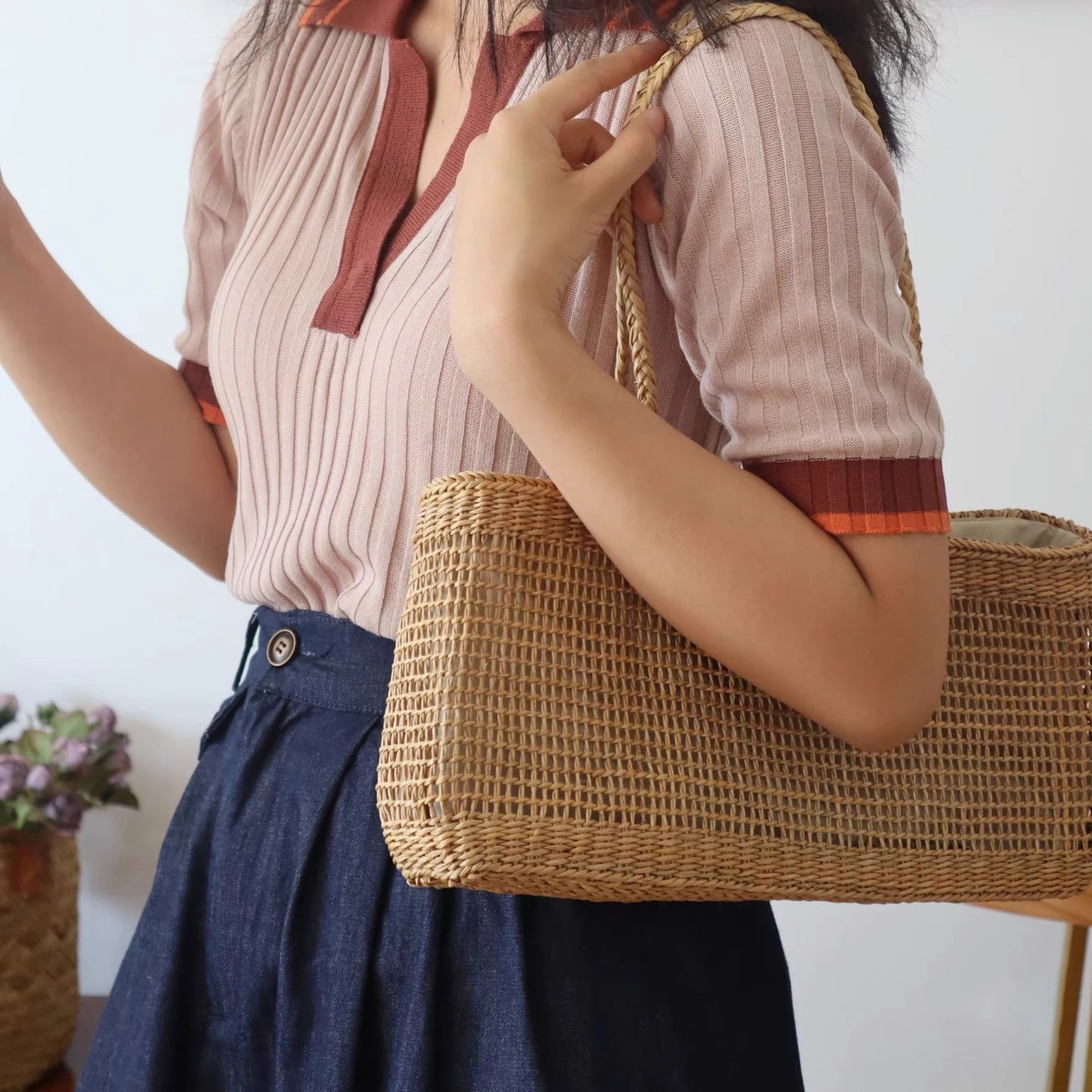 Sac Tissé Creux en Paille Naturelle – Style plaisir & Élégance Française