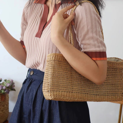 Sac Tissé Creux en Paille Naturelle – Style plaisir & Élégance Française