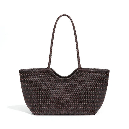 Sac fourre-tout tressé en cuir véritable – style vintage 2025