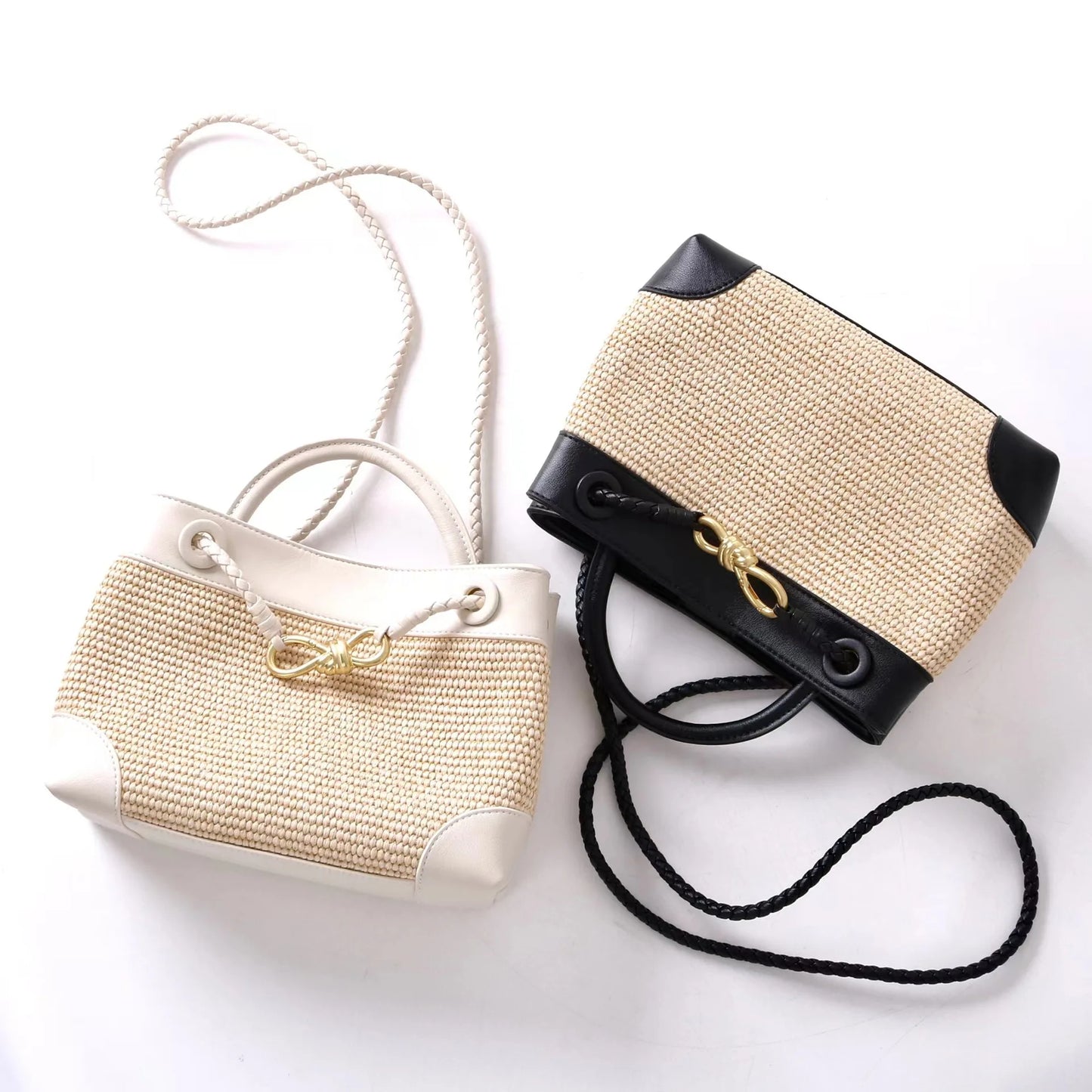 Sac à Épaule en Cuir et Paille Naturelle – Élégance Française 2025