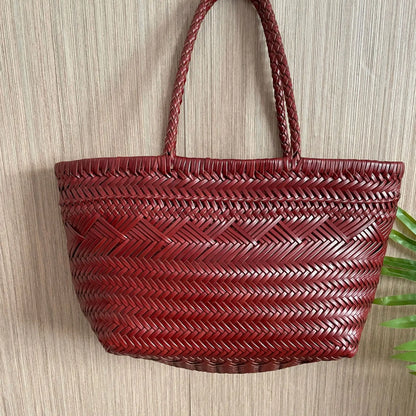 Sac Panier Tissé à la Main en Cuir Véritable – Esprit Vintage Français 2025