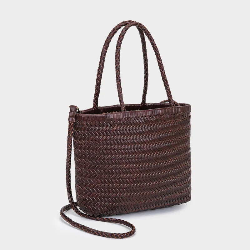 Sac panier tressé en cuir véritable – style vintage français 2025