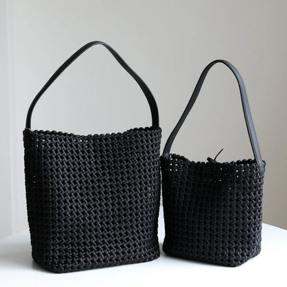 Tote Bag en Nylon Tissé avec Détails en Cuir