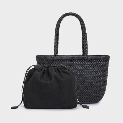 Sac panier tressé en cuir véritable – style vintage français 2025