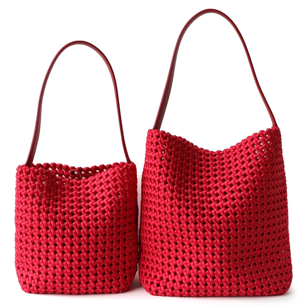 Tote Bag en Nylon Tissé avec Détails en Cuir