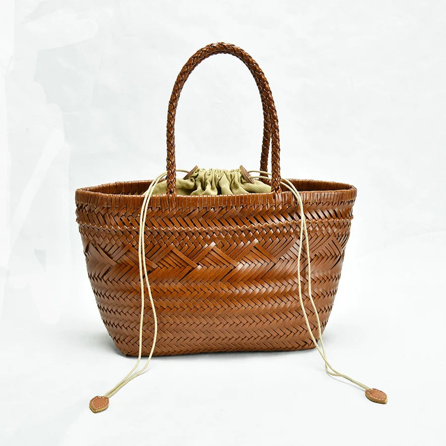 Sac Panier Tissé à la Main en Cuir Véritable – Esprit Vintage Français 2025