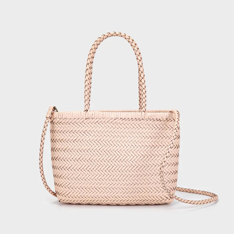 Sac panier tressé en cuir véritable – style vintage français 2025