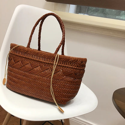Sac Panier Tissé à la Main en Cuir Véritable – Esprit Vintage Français 2025