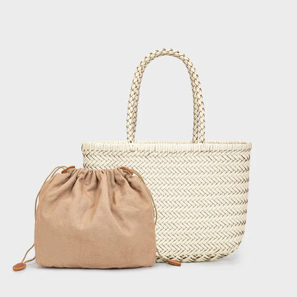 Sac panier tressé en cuir véritable – style vintage français 2025