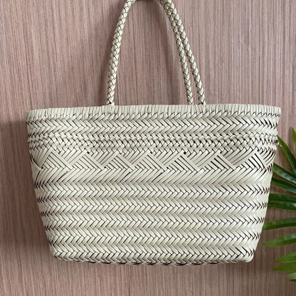 Sac Panier Tissé à la Main en Cuir Véritable – Esprit Vintage Français 2025