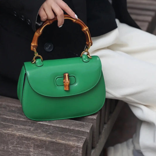 Sac à bandoulière en cuir véritable – détail bambou chic