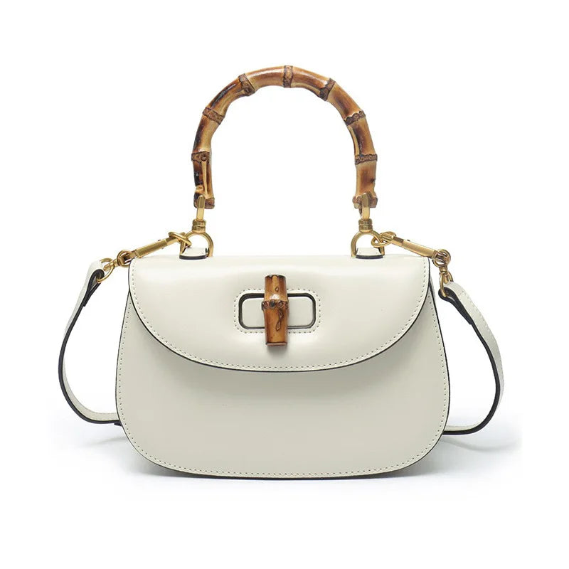 Sac à bandoulière en cuir véritable – détail bambou chic