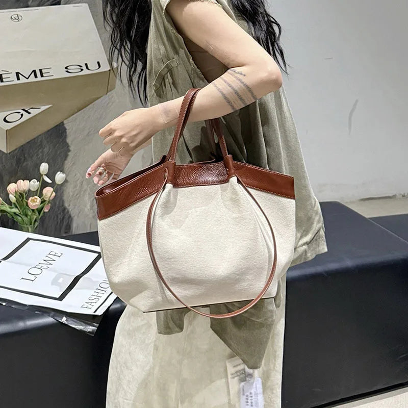 Fourre-tout en cuir véritable et coton – élégance naturelle et design 2025