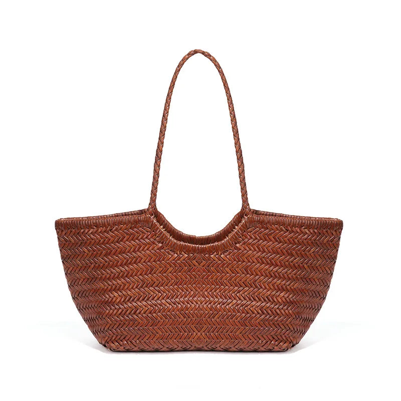 Sac fourre-tout tressé en cuir véritable – style vintage 2025