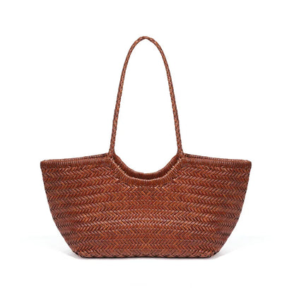 Sac fourre-tout tressé en cuir véritable – style vintage 2025