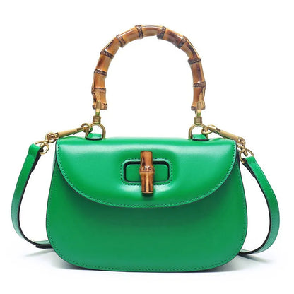 Sac à bandoulière en cuir véritable – détail bambou chic