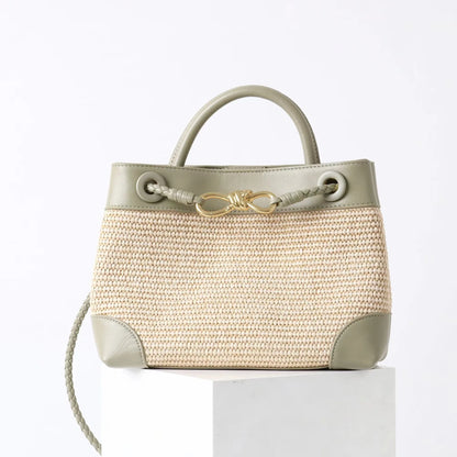 Sac à Épaule en Cuir et Paille Naturelle – Élégance Française 2025