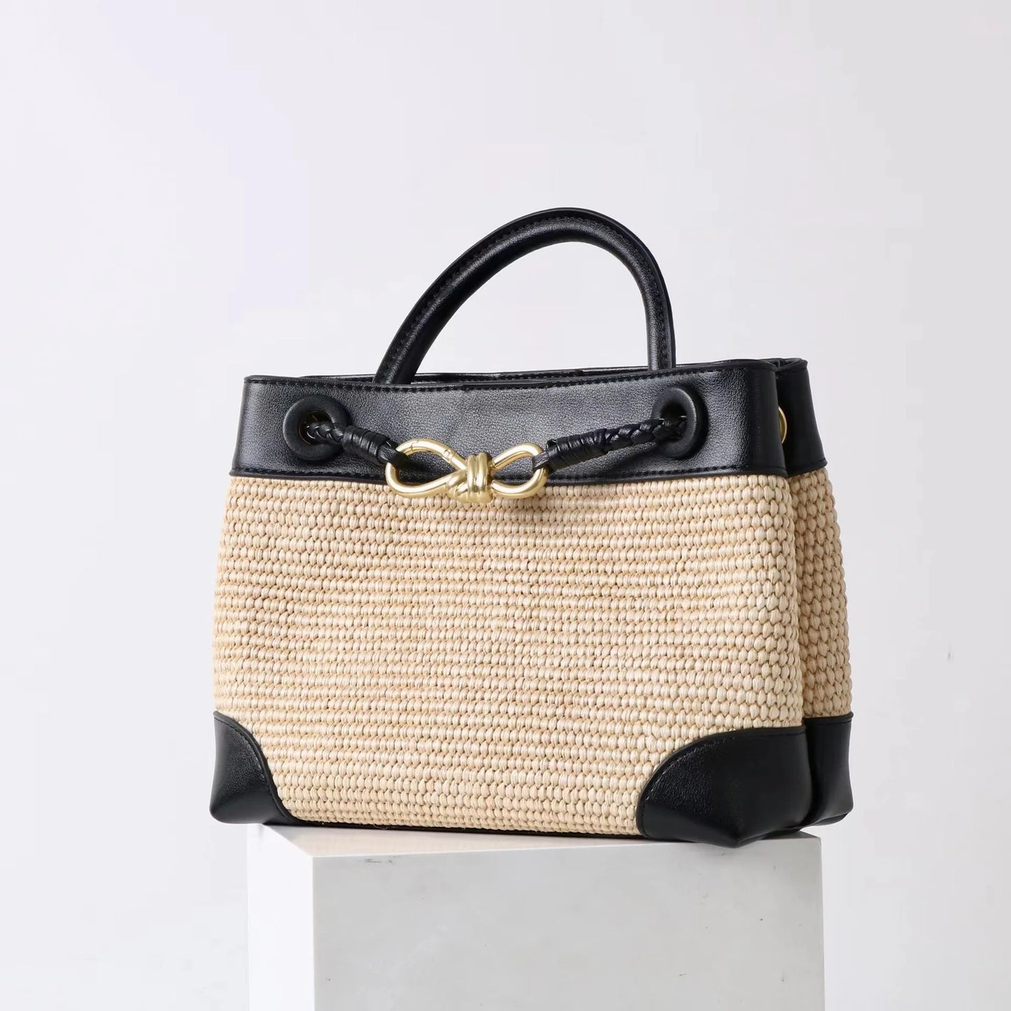 Sac à Épaule en Cuir et Paille Naturelle – Élégance Française 2025