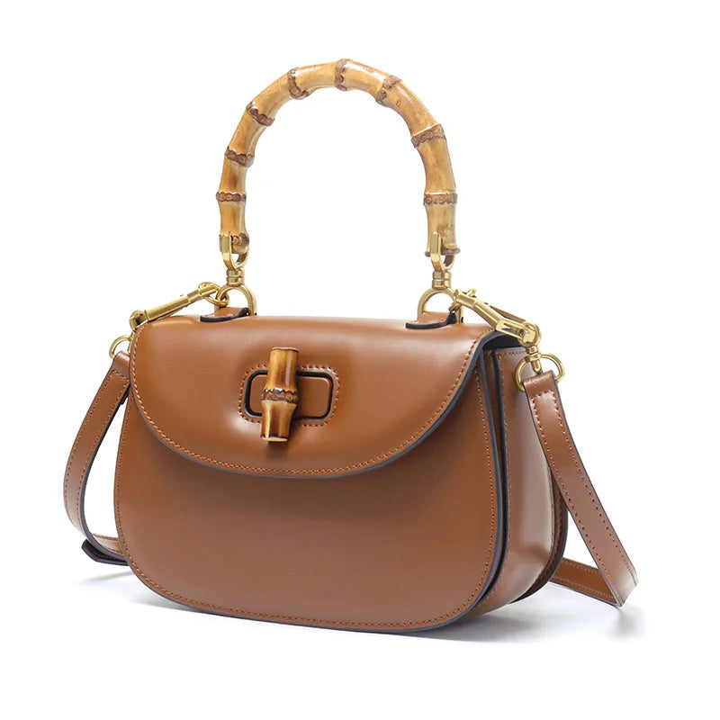 Sac à bandoulière en cuir véritable – détail bambou chic