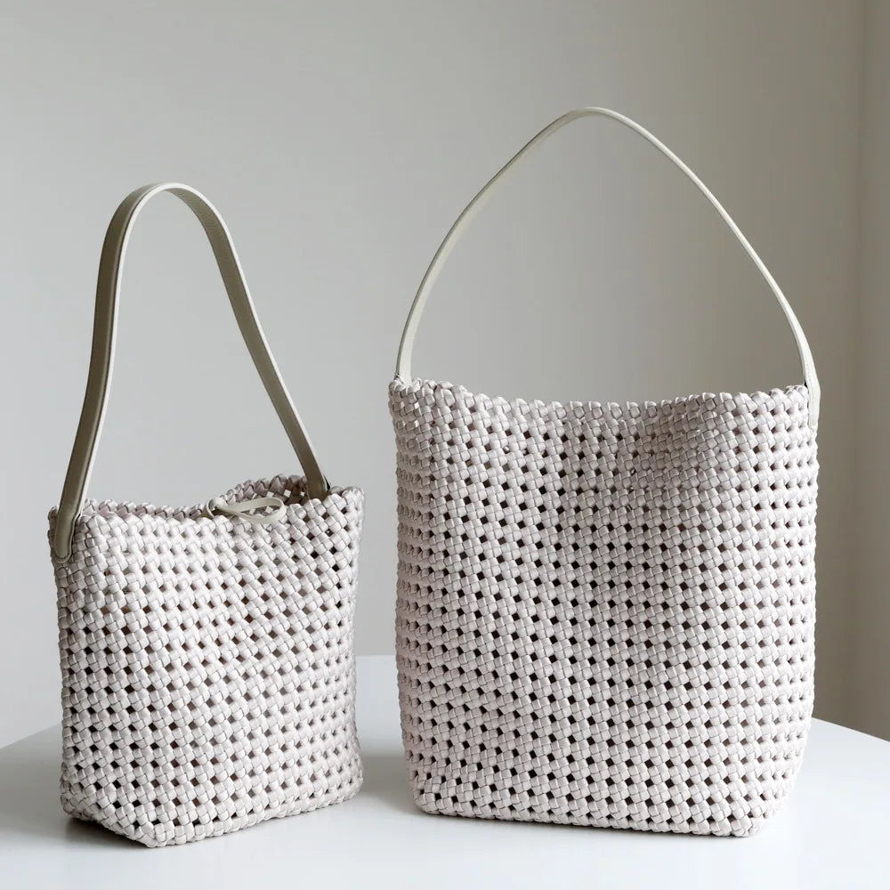 Tote Bag en Nylon Tissé avec Détails en Cuir