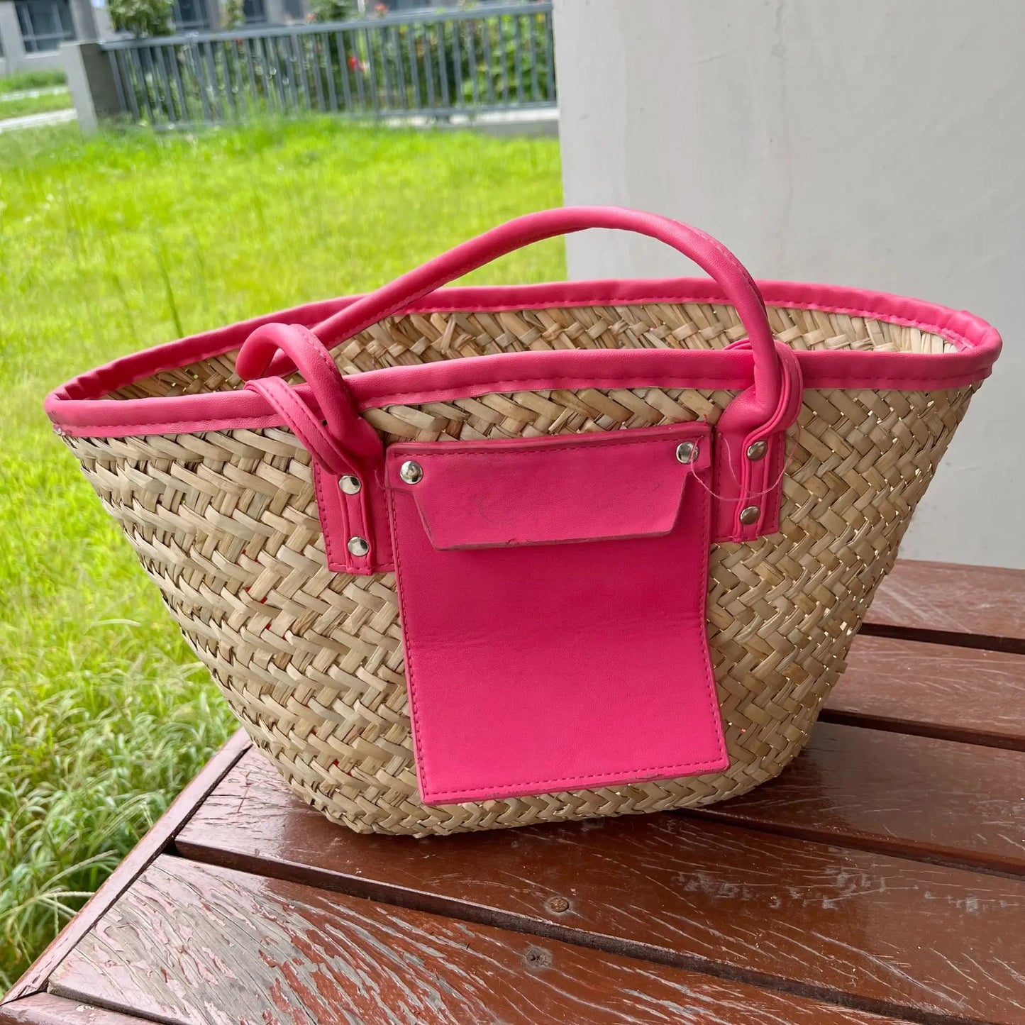 Sac de plage en paille tressée – grande capacité, style vacances