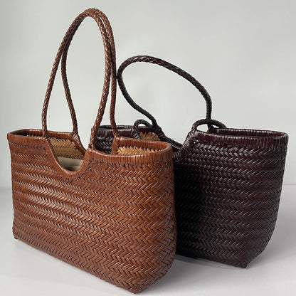 Sac fourre-tout tressé en cuir véritable – style vintage 2025