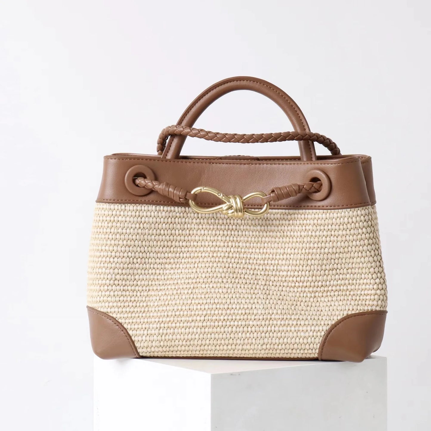 Sac à Épaule en Cuir et Paille Naturelle – Élégance Française 2025
