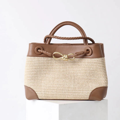 Sac à Épaule en Cuir et Paille Naturelle – Élégance Française 2025