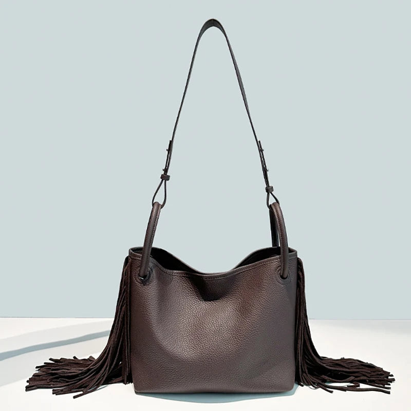 Sac à bandoulière en cuir véritable – grande capacité