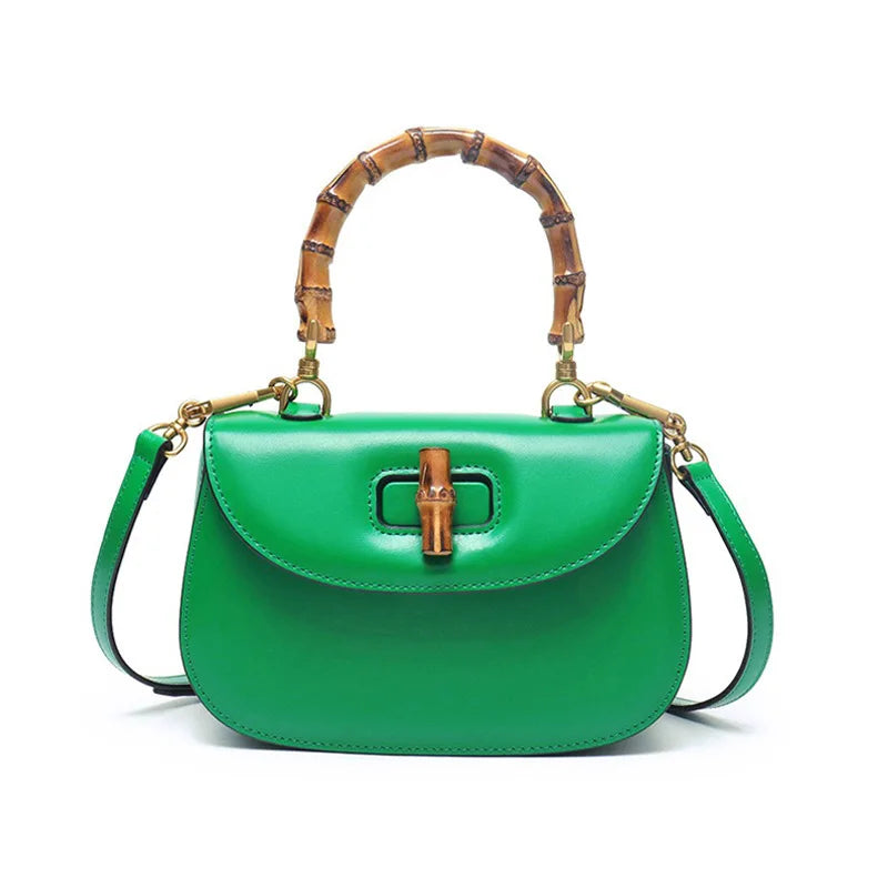 Sac à bandoulière en cuir véritable – détail bambou chic