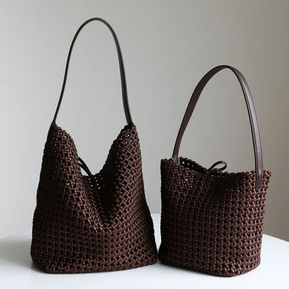 Tote Bag en Nylon Tissé avec Détails en Cuir